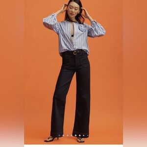 Anthropologie Maeve high rise Jeans dark blue denim with stretch 27 NWOT